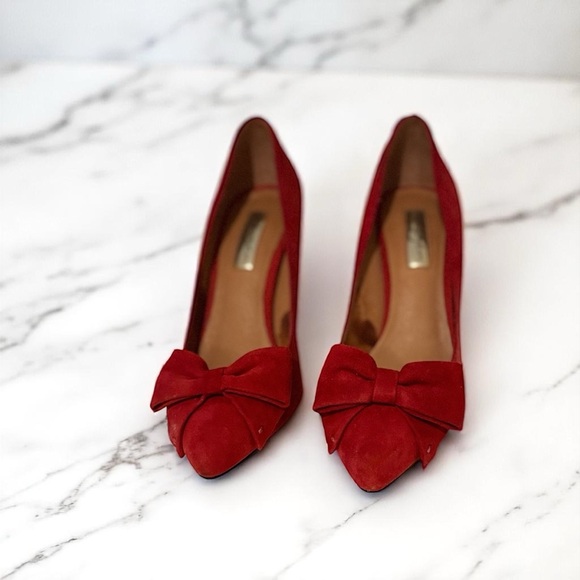 Halogen Red Suede Bow Pointed Toe Heels – Size‎ 6.5 - Picture 1 of 4